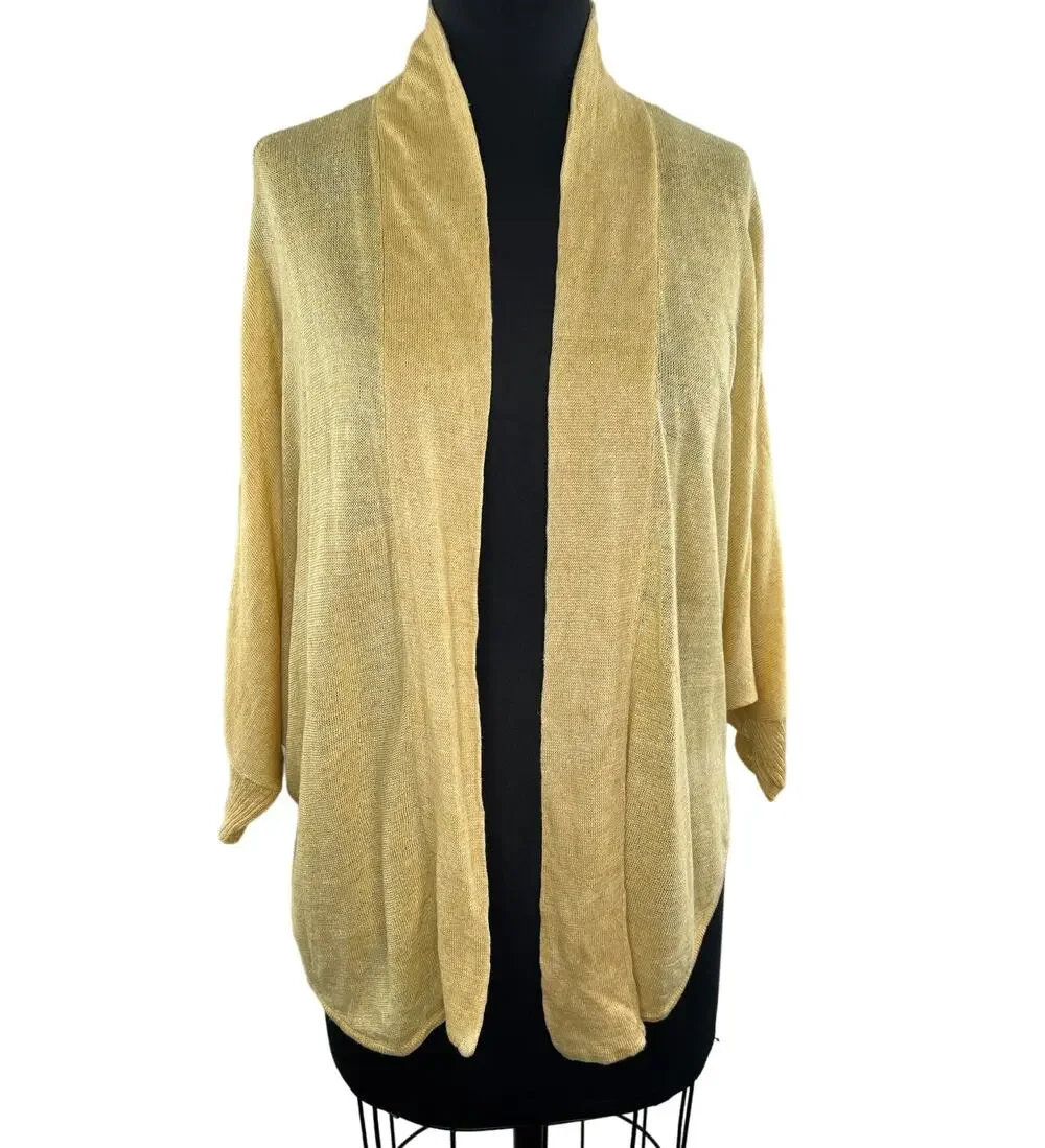 Eileen Fisher Yellow Long Sleeve Open Front Shawl Collar Linen Cardigan Size S